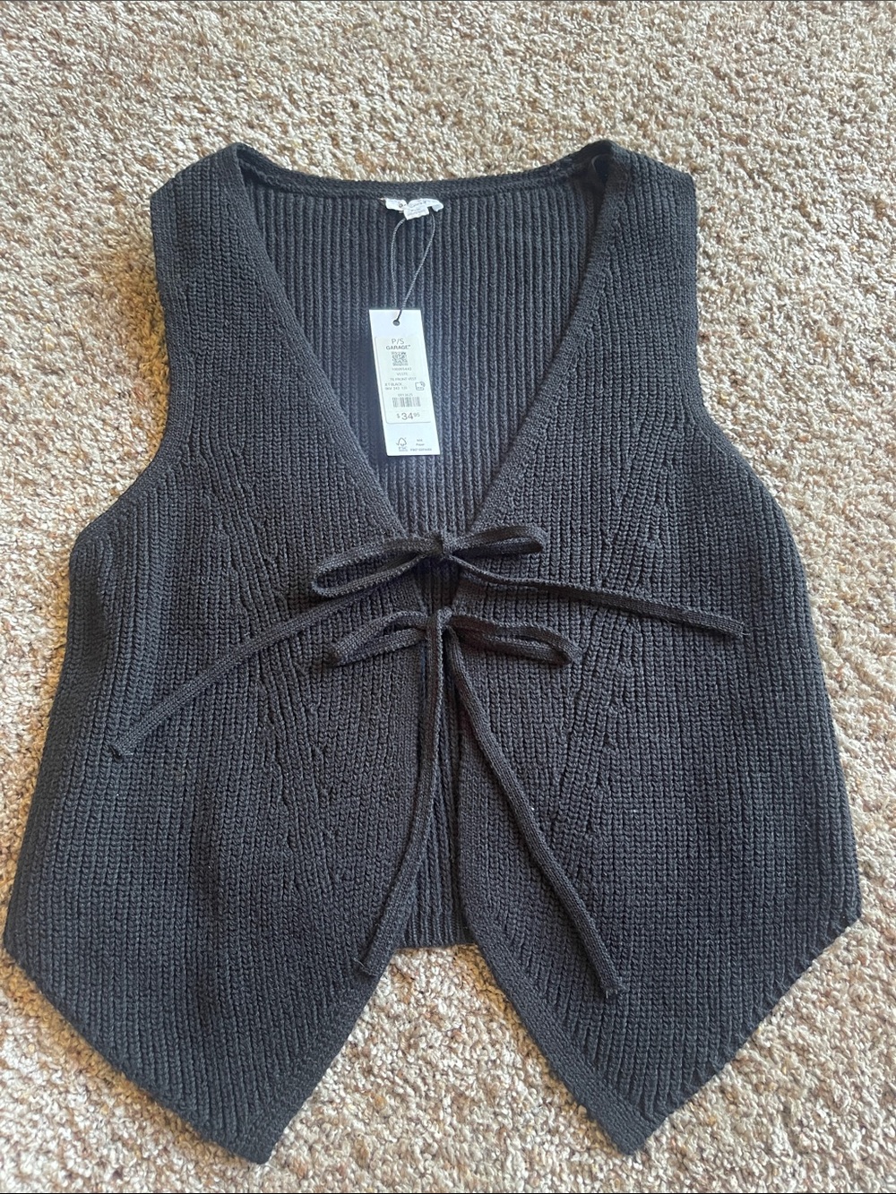 Black Knit Tie-Front Women's Sweater Vest by Garage! NWT!